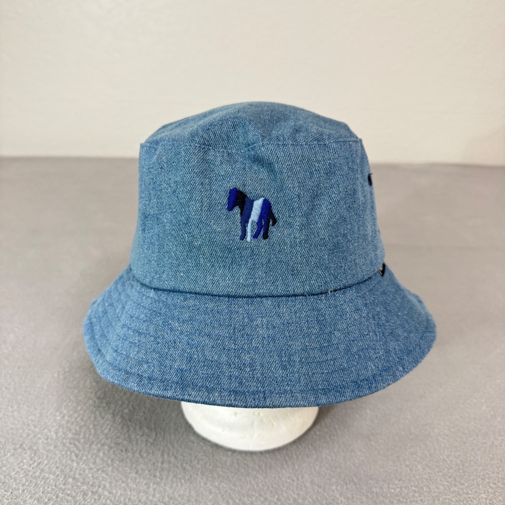 PS Paul Smith Bucket Hat Mens M Blue Denim Zebra Casual Travel Festival
